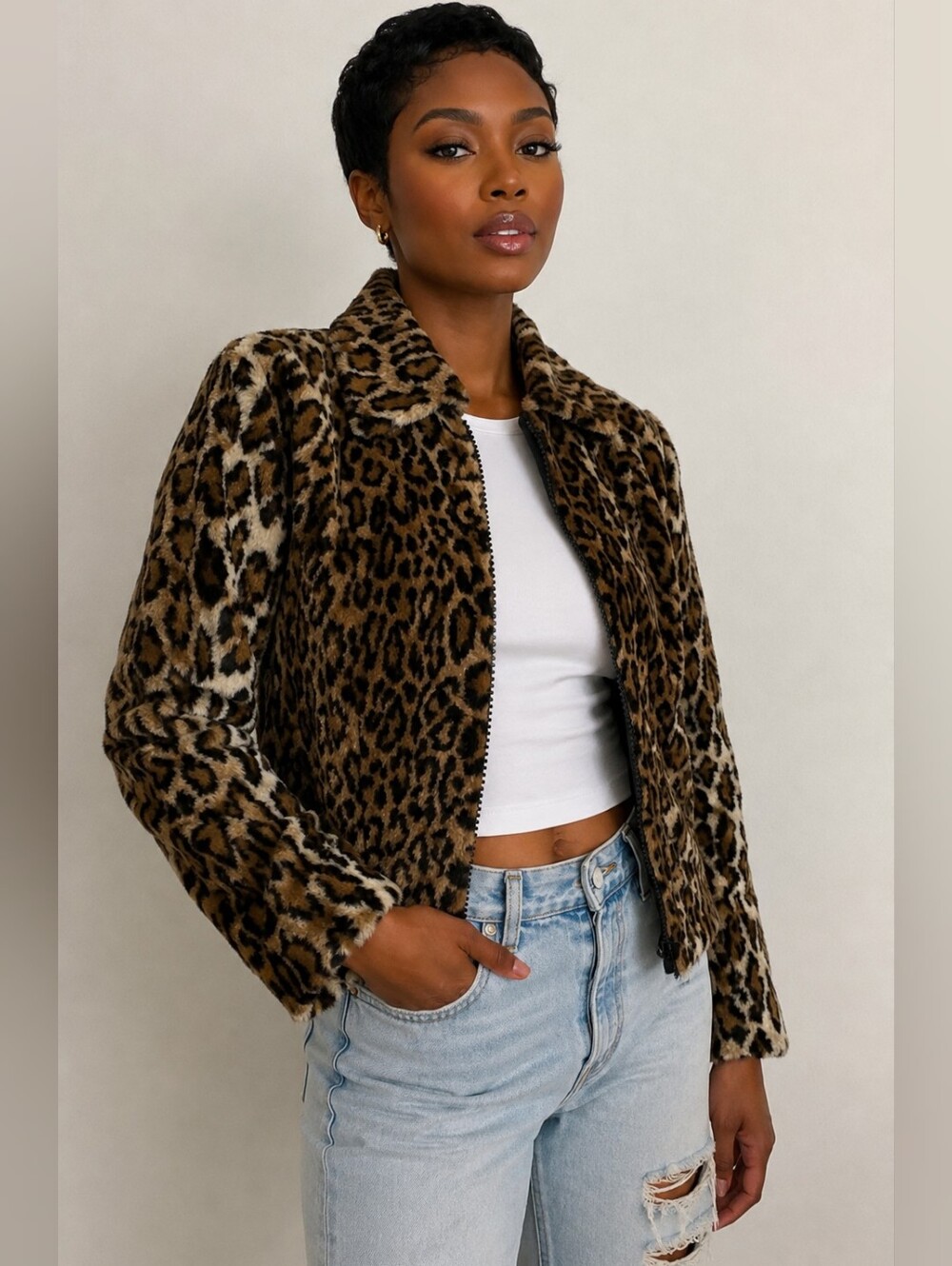 Cache Leopard-Print Faux Fur Jacket - Brown & Black 🔥😮‍💨🫰🏾(Flaws) XS